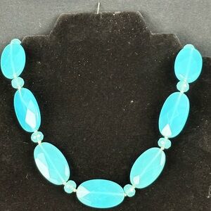 Chunky Aqua Blue Beaded Statement Necklace - Faceted Glass Jewelry